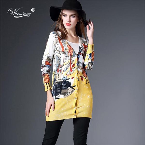 

fashion spring autumn print cardigan brand pattern knitted sweater woman casual long sleeve slim fitted coat b-058 210812, White