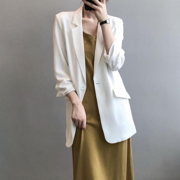 

women's suits & blazers casual loose thin for women 2021 suit jackets summer black white long blazer oversized coat, White;black