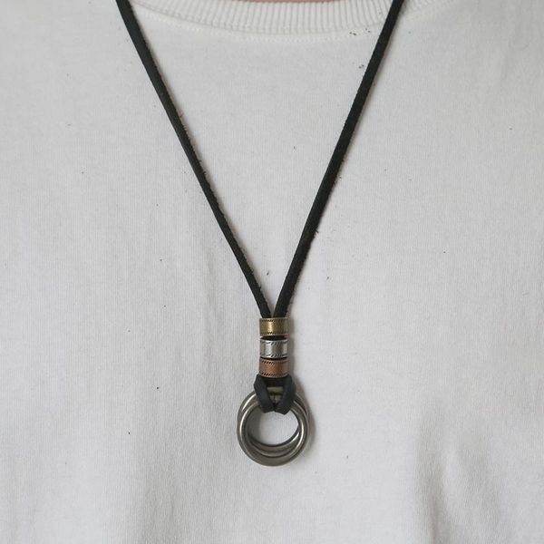 

pendant necklaces genuine leather male necklace 2021 handmade cowhide men pendent retro charming jewelry resizable, Silver