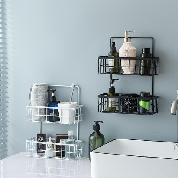 

hooks & rails double layer grid wall hanger holder organizer for bathroom shelf shelves storage rack system organization housekeeper on