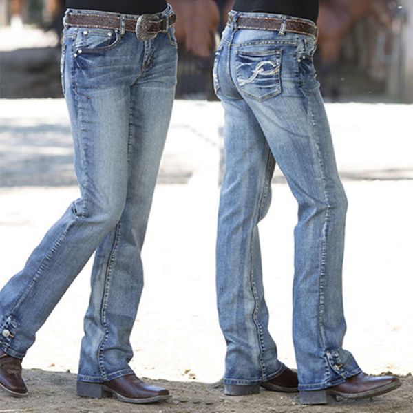 

embroidered washed white pants, Blue