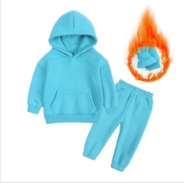 

children's clothing kids girl clothes set 2pcs winter warm fleece sportsuit jogging hoodies sweatshirt pant suit boy tracksuits, White
