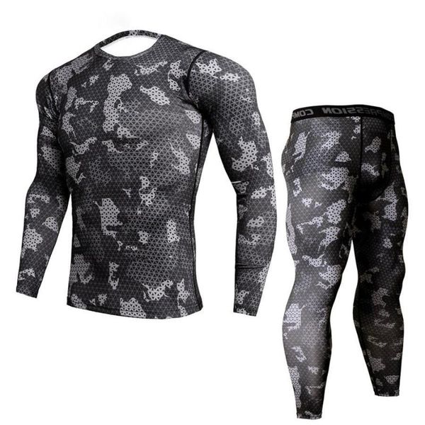 

fitness camo t shirt men compression 2pcs/sets sportswear mens joggers leggings gyms bodybuilding tights men's tracksuits, Gray