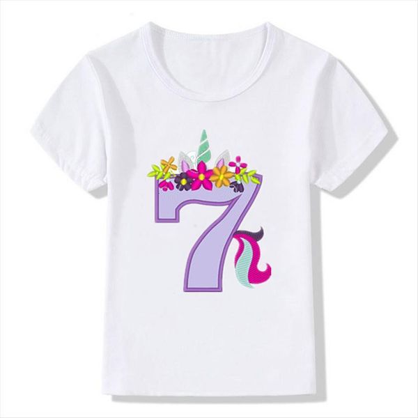 

girls birthday unicorn number 1 9 funny cute print t shirt for 1,2,4,6,8,10,12 agekt 1981, Blue