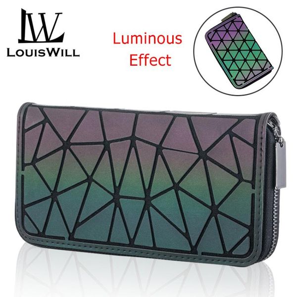

wallets louiswill women wallet fashion geometric ladies bags luminous long purse clutch bag cards holographic reflective handbags, Red;black