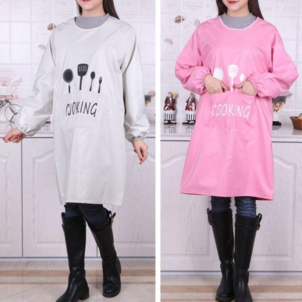 

aprons waterproof cooking chef kitchen restaurant long sleeve apron print pattern with pockets for man woman k0ab