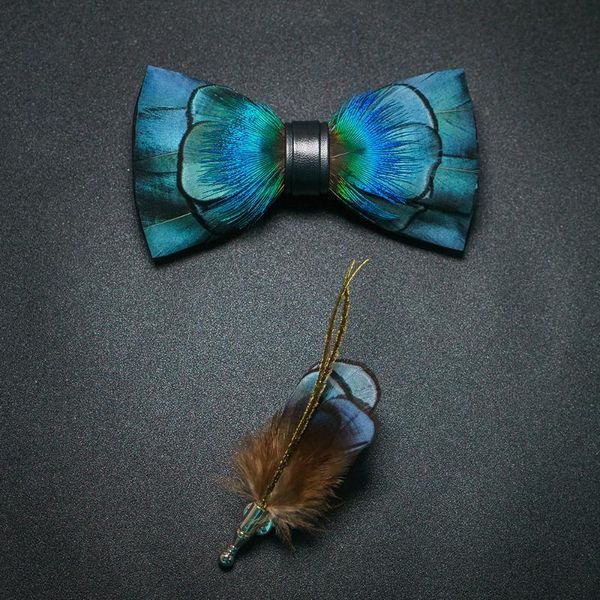 

neck ties jemygins brand fashion colorful men's bow tie & pin set handmade natural feather bowtie gift box business suit for wedding pa, Blue;purple