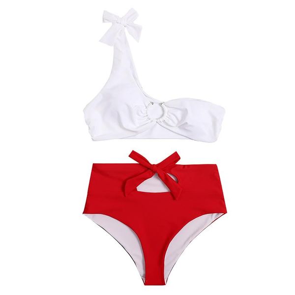 

women's swimwear fashion one shoulder 2021 separate swimsuit women 2 pieces high waist bikinis set push up bra quality mujer, White;black