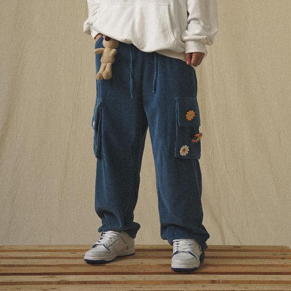 

women's pants & capris 2021 japanese streetwear corduroy women vintage brown cargo pockets oversized korean style wide leg trousers fem, Black;white