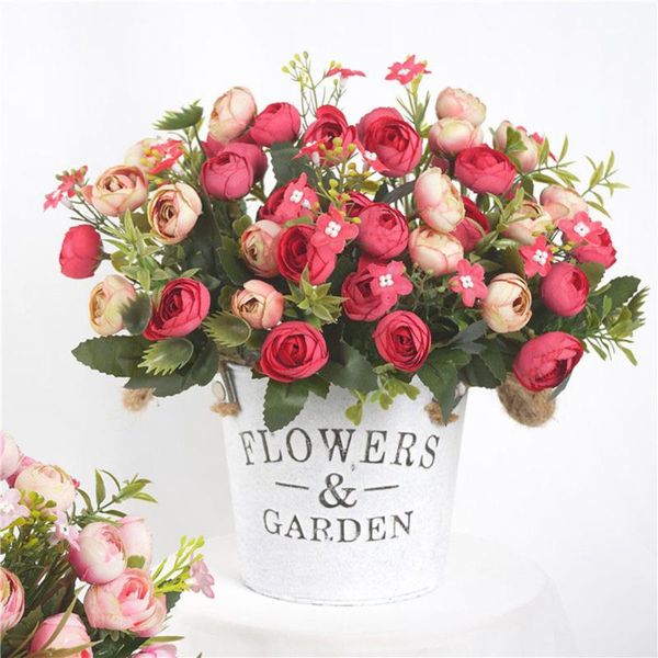 

forks 13 silk flower small bouquet wedding party decoration home table decor flowers artificial camellia buds decorative & wreaths