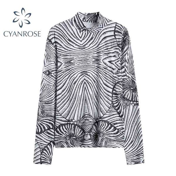 

vintage streetwear t shirt women fitted loose tees mujer turtleneck long sleeve spring harajuku female chic baggy lady 210515, White