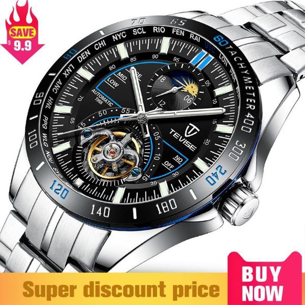 

tourbillon watch waterproof men's mechanical automatic self-wind movement moon phase sport fashion clock male wristwatches, Slivery;brown