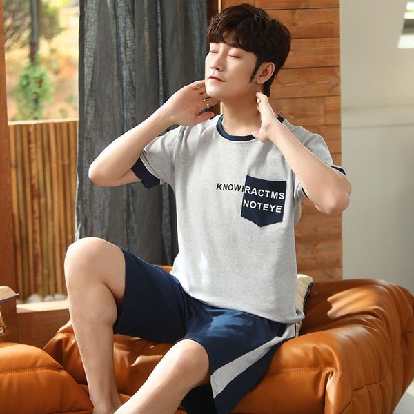 

men's sleepwear summer full pure cotton pyjamas male casual pajamas short sleeve shorts for men o-neck pajama sets comfortable cool, Black;brown
