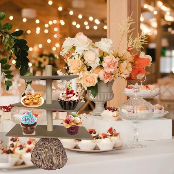 

hooks & rails halloween creative witch broom snack tray basket 3-tiered server solid wood bowl stand dessert bread plates