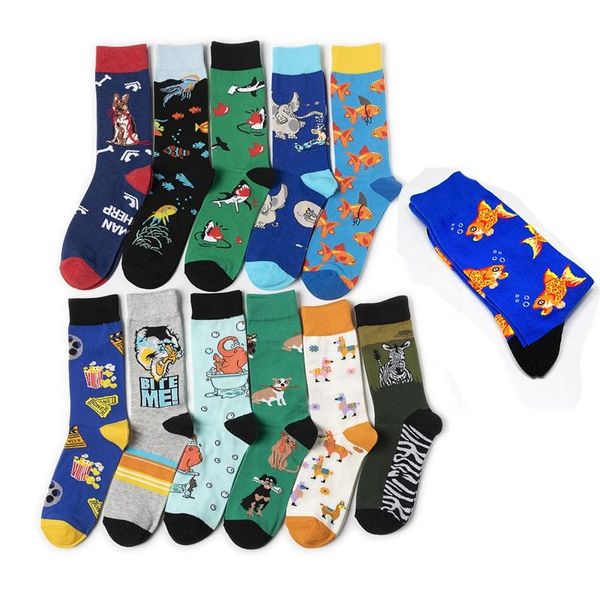 

men's socks design wholesale crew fashion cartoon cool tube men animal, Black