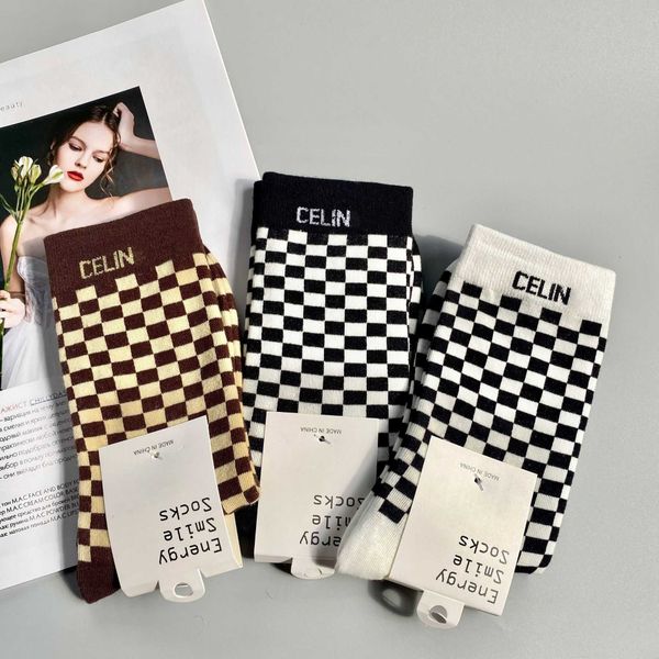 

men's net red black-and-white chessboard game l-letter contrast color sports socks for lovers with street trend personalized middle sle
