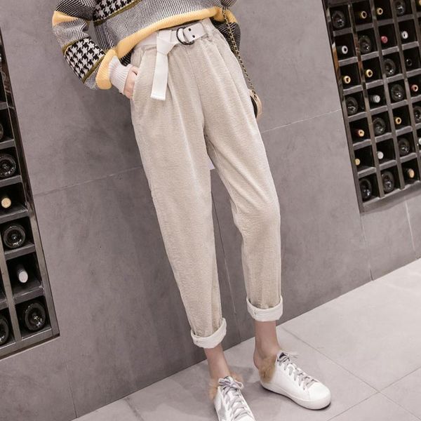 

lucyever vintage corduroy pants autumn loose high waist ankle-length casual pocket korean winter cotton streetwear girls trouser, Black;white