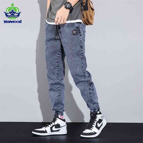 

summer loose men's jeans text embroidery baggy elastic waist harlan cargo jogger brand trousers male grey large sizes -8xl 210723, Blue