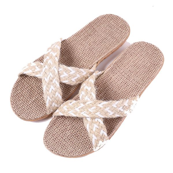 

summer home women men indoor shoes flax slides belt linen slippers ladies flip flops sandals rigr, Black