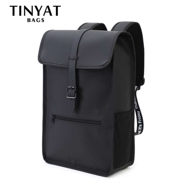 Tinyat Men's Mochila de Couro Laptop para 14 15 polegadas À Prova D 'Água Escola de Viagem Caminhando Finsshing 210929