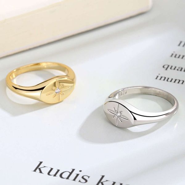 

smooth cold wind net red fashion personality ring index finger female six star single brick, Black