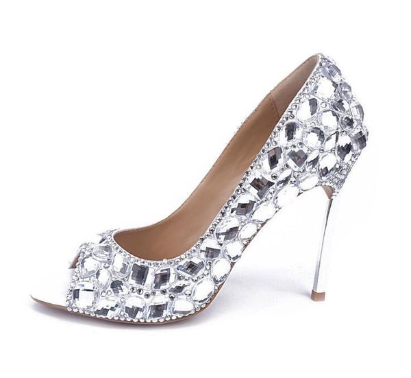 

diamonds pearls shoes peep toe bridal sparkle rhinestones wedding crystal diamond sandals 100mm heel, Black