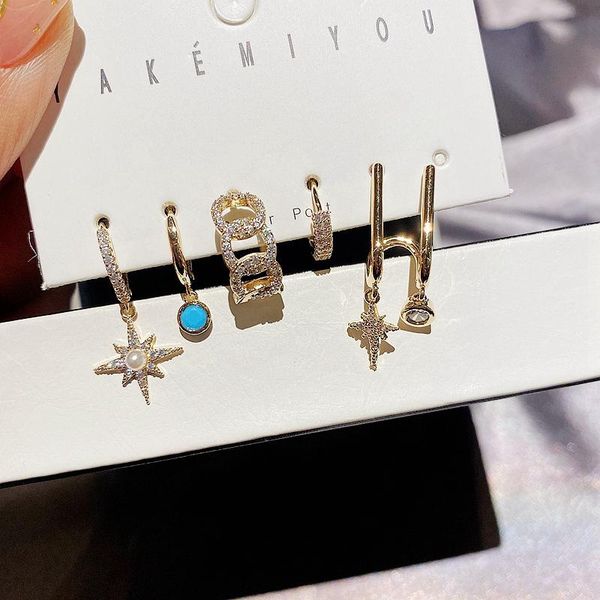 

dangle & chandelier migga 5pcs mix cubic zirconia star drop earrings pack gold color cz crystal women jewelry, Silver