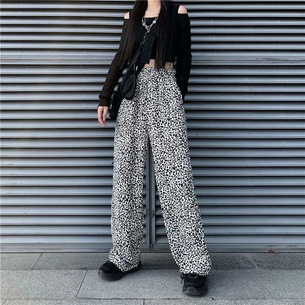 

ins harajuku wide leg pants women's clothing streetwear loose leopard capris 2021 fashion brand hipster trousers female &, Black;white