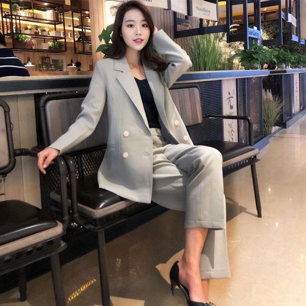 

women's suits & blazers suit jacket female spring and autumn 2021 long paragraph casual nine pants set chic small, White;black