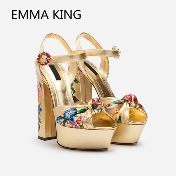 

fashion gold bow-knot women's platform sandals peep toe flowers prints ladies high heels shoes woman gladiator, Black