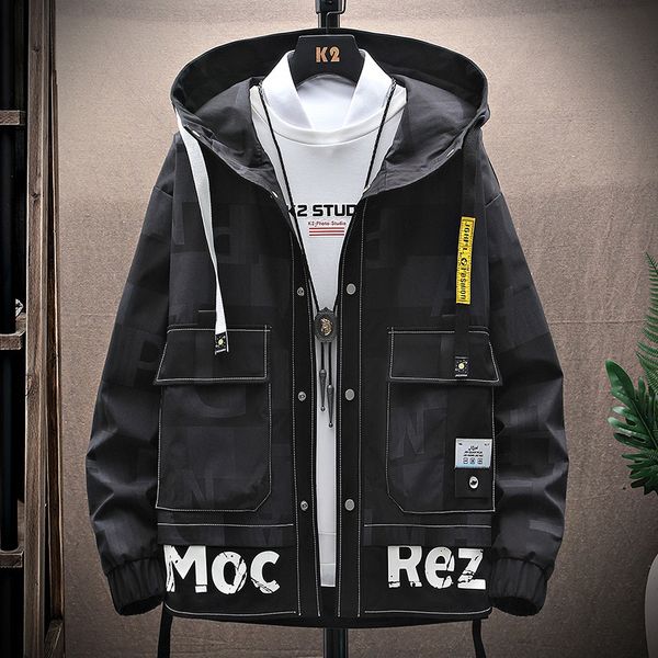 

men's hooded fashion bomber spring jacket/autumn korean style male cargo hip hop jacket streetwear large clothes, Black;brown