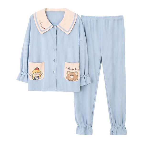 

2021gcarol womensets 2 pieces cartoon pajama long sleeve lovely pure cotton various graffiti printed home clothes suit 3xl 4 season, Black;red