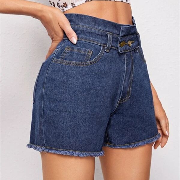 

fashion a pair of jeans denim shorts 2021 summer women's loose dark straight trend, Blue