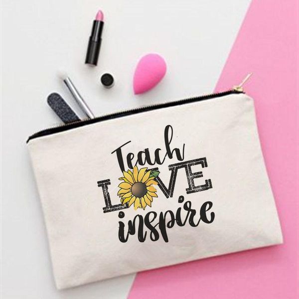 

cosmetic bags & cases women sunflower teacher printed make up bag fashion cosmetics organizer for travel colorful storage lady