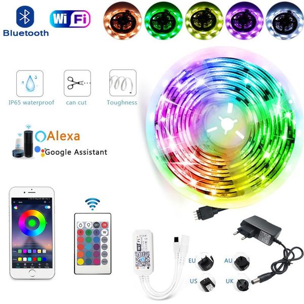 

strips led strip light bluetooth wifi rgb smd 2835 flexible waterproof tape diode 5m 10m 15m dc 12v remote control + adapter