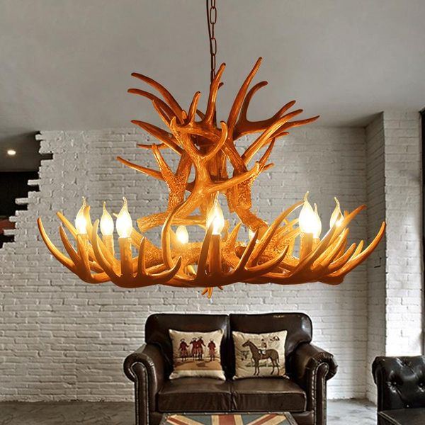 

chandeliers vintage led modern decor retro antler living room coffee chandelier lighting e14 bulbs resin deer horn hanging lamp