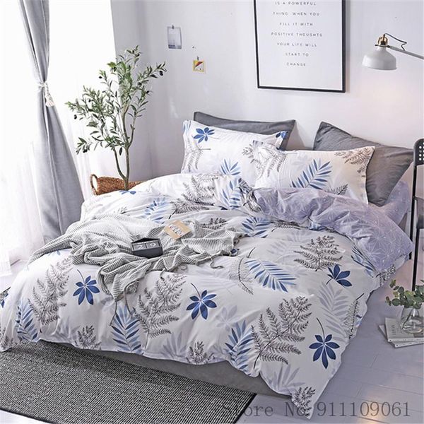 

bedding sets home textile white leaf print duvet cover pillowcase bed sheet children and linen single  king size