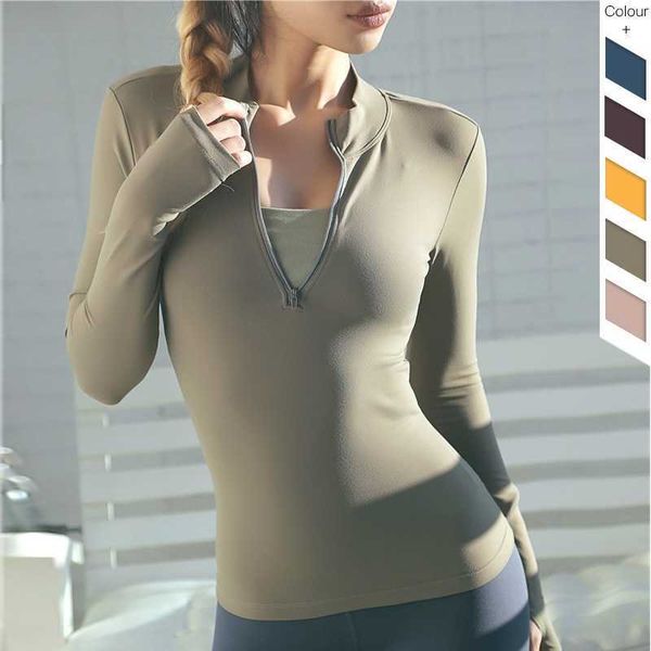 

sports half zipper yoga suit women's spring autumn new running long sleeve slim, breathable and fast drying fitness t, Black