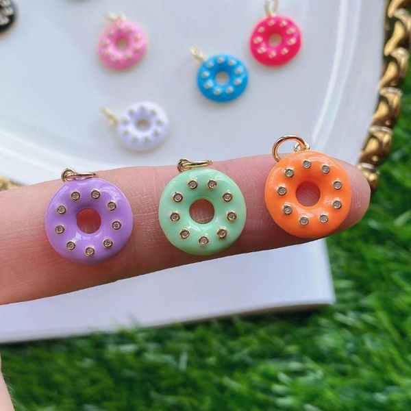 

charms 10pcs sweet zircon pave enamel plated brass neon colors donut necklace pendant for jewelry making diy, Bronze;silver