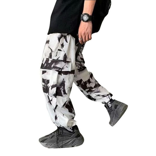 

men pants 2021 spring/autumn men's mid-waist loose fashion trend printed casual mens clothing streetwear, Black