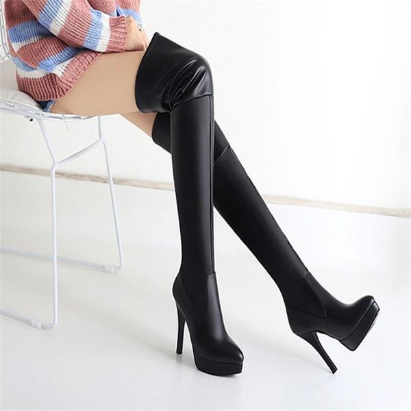 

boots waterproof platform small heel size women's shoes over knee, Black