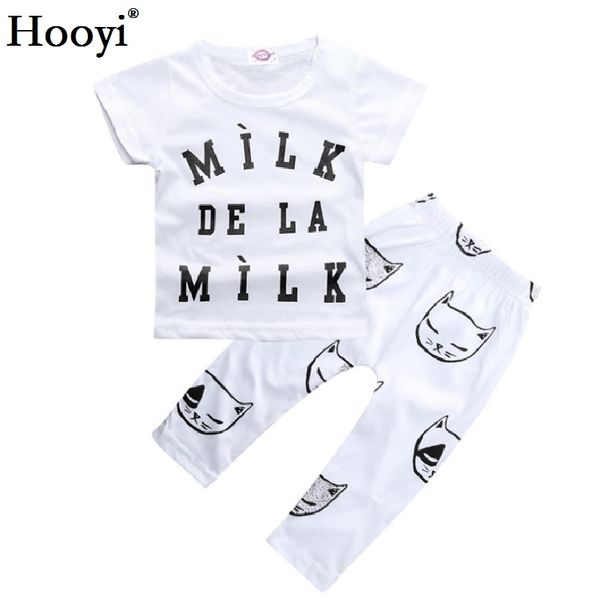 Weiße Milch Babymädchen T-Shirts Katze Hosen Mode Neugeborene Outfits Sommer Baumwolle Kinder Kleidung Sets Jungen Kleidung Anzug 0 1 2 3 y 210413