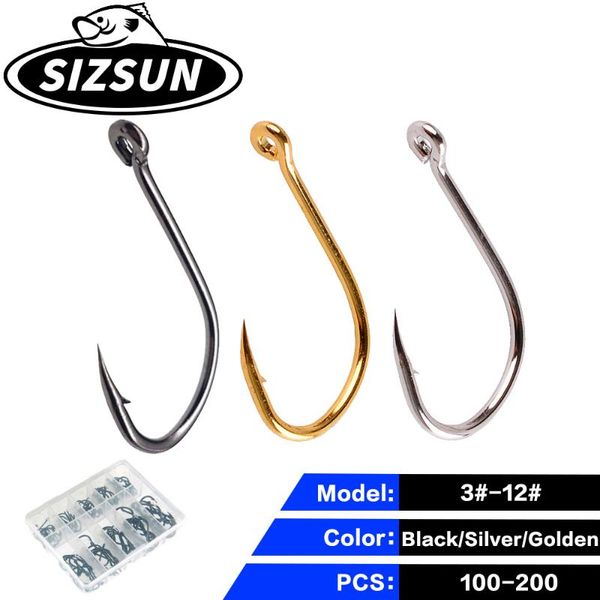 

fishing hooks 200/100 pcs set with box carbon steel single circle barbed wide crank carp fishhook for saltwater/freshwater