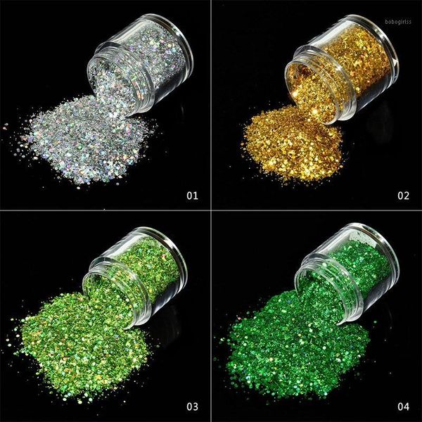 

10g/box laser nail glitter powder sequins holo hexagon paillettes art sparkles manicure dust 12colors1, Silver;gold