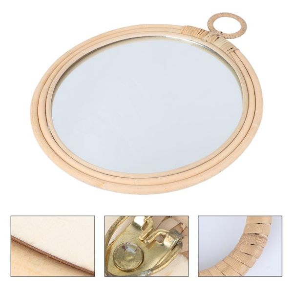 

mirrors 1pc rattan mirror wall hanging makeup pographic dressing mirror(khaki)