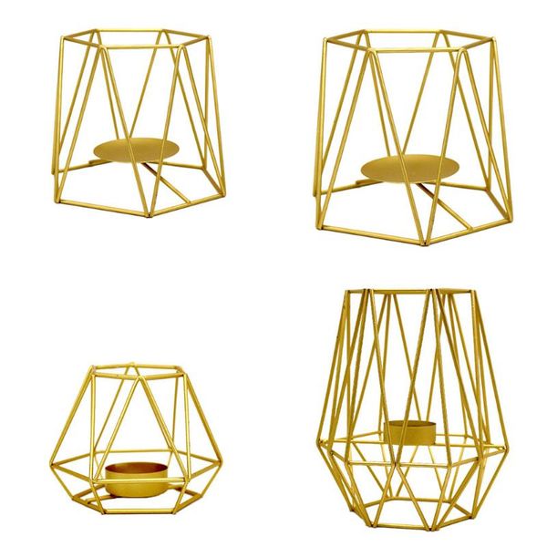 

candle holders golden holder european geometric shape candlestick tea light hollow metal craft dinner table wedding party decoration