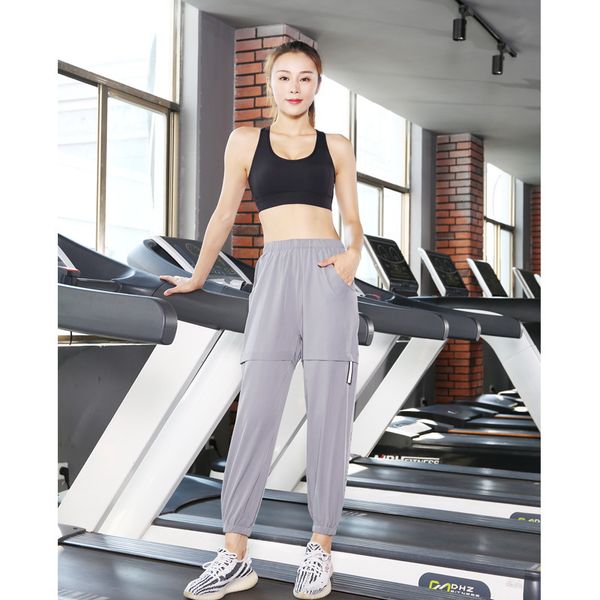 

fitns sports pants loose and thin discount reflective strip letter yoga fitns cloth women, Gray