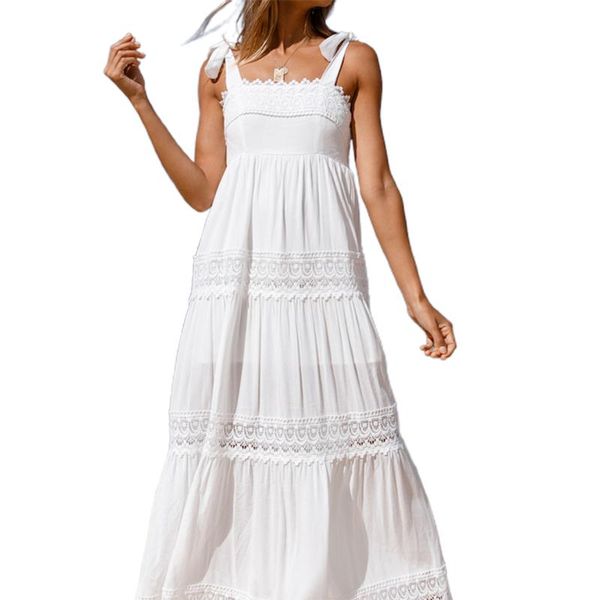 

casual dresses ladies temperament beach suspender dress women summer lace splicing sleeveless long strap for shopping dating, Black;gray