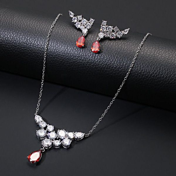 

earrings & necklace cutout droplet sweater chain earring jewelry set wedding bridal party dress up, Silver