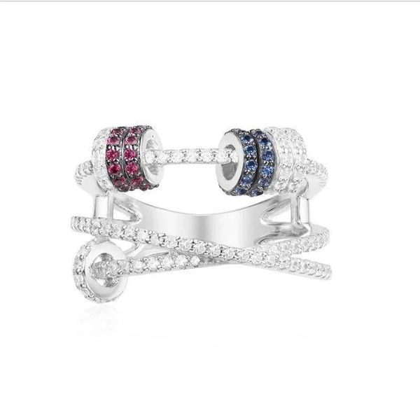 

cluster rings soelle 925 sterling silver micro cubic zirconia three line ring with multicolor sliding mini women party luxury jewelry, Golden;silver